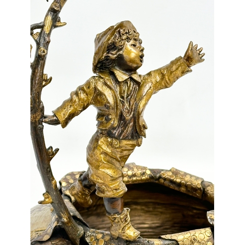 9 - A large 19th Century, French bronze and gilt spelter sculpture/basket, with playing boy on a branch ... 