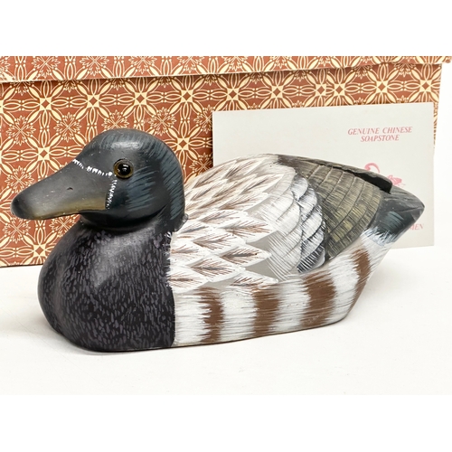 783 - A Chinese soapstone duck/mallard with box. 16cm