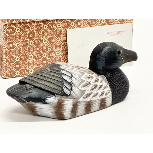 783 - A Chinese soapstone duck/mallard with box. 16cm