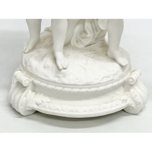 391 - A Late 19th/Early 20th Century Parian Ware blanc de chine centrepiece. Depicting 2 putti’s holding a... 