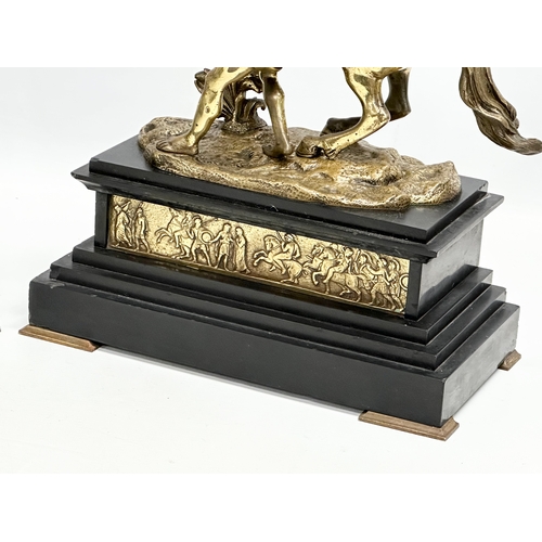 15 - A pair of excellent quality 19th Century Marly Horses on slate and brass bases. After Guillaume Cous... 