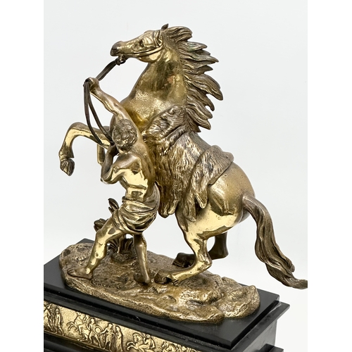 15 - A pair of excellent quality 19th Century Marly Horses on slate and brass bases. After Guillaume Cous... 