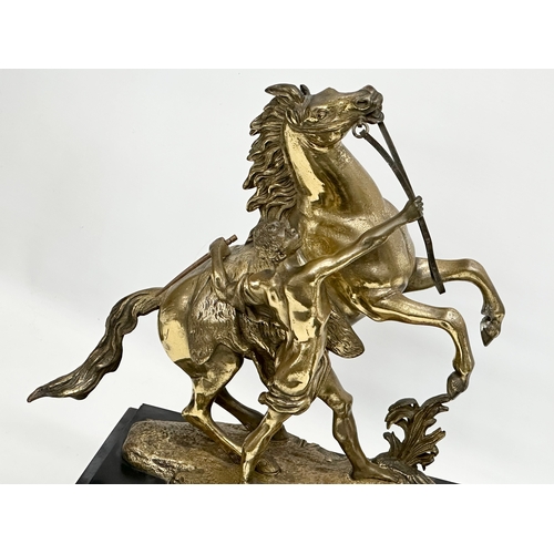 15 - A pair of excellent quality 19th Century Marly Horses on slate and brass bases. After Guillaume Cous... 