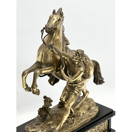 15 - A pair of excellent quality 19th Century Marly Horses on slate and brass bases. After Guillaume Cous... 