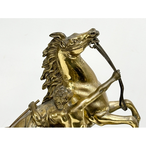 15 - A pair of excellent quality 19th Century Marly Horses on slate and brass bases. After Guillaume Cous... 