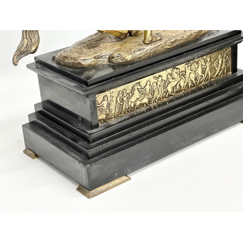 15 - A pair of excellent quality 19th Century Marly Horses on slate and brass bases. After Guillaume Cous... 