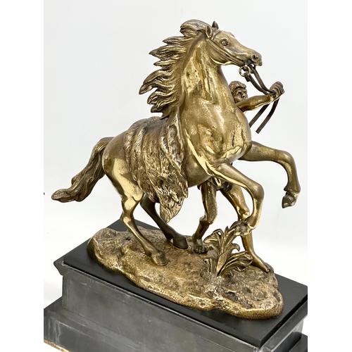 15 - A pair of excellent quality 19th Century Marly Horses on slate and brass bases. After Guillaume Cous... 