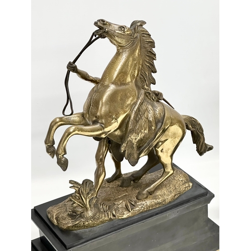 15 - A pair of excellent quality 19th Century Marly Horses on slate and brass bases. After Guillaume Cous... 