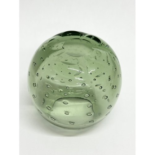 338 - William Wilson. A small controlled bubble “Sea Green” glass vase. Designed by William Wilson for Whi... 