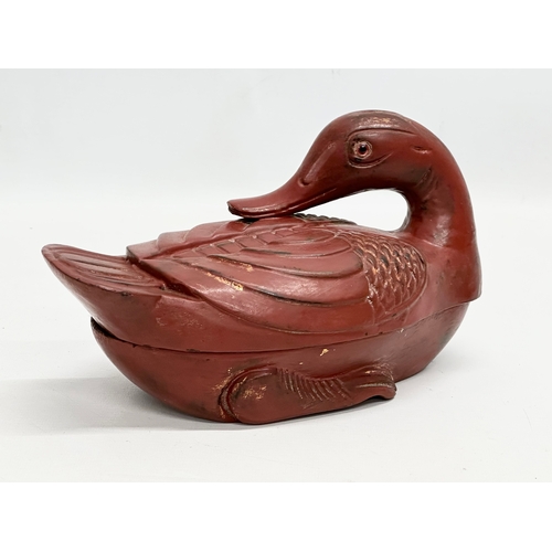 47 - A pair of Chinese Late Qing Dynasty wooden lacquered duck boxes/egg holders. Early 20th Century. 32c... 