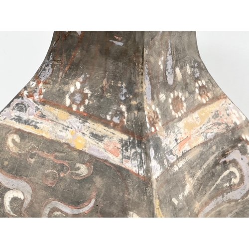 7 - Han Dynasty (206BC-220AD) A large Chinese Fanghu vase with cover. With watercolour painted details o... 