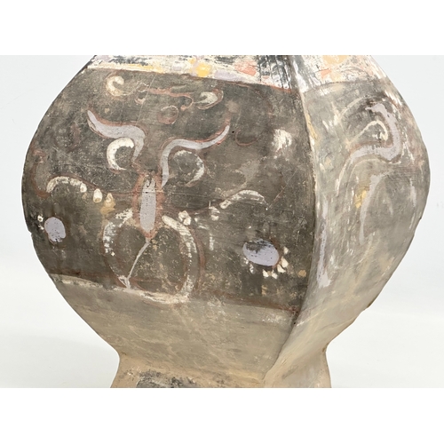 7 - Han Dynasty (206BC-220AD) A large Chinese Fanghu vase with cover. With watercolour painted details o... 