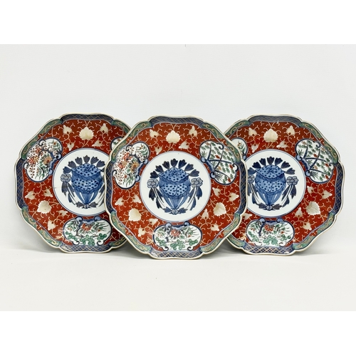 209 - 4 Imari plates. Including a set of 3 scalloped rim Imari plates with Ming 6 character mark and a Lat... 