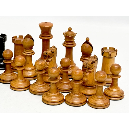 42 - Staunton Chess Set. A complete Late 19th Century weighted hand made “Staunton” chess set. With red c... 