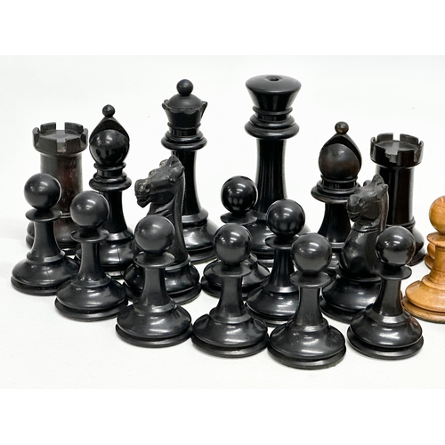 42 - Staunton Chess Set. A complete Late 19th Century weighted hand made “Staunton” chess set. With red c... 