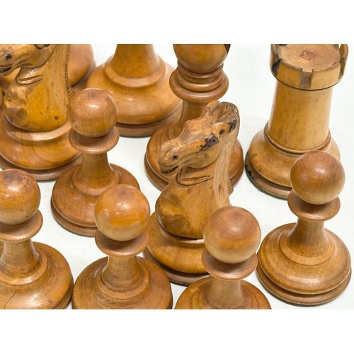 42 - Staunton Chess Set. A complete Late 19th Century weighted hand made “Staunton” chess set. With red c... 