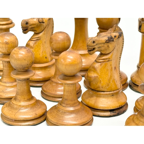 42 - Staunton Chess Set. A complete Late 19th Century weighted hand made “Staunton” chess set. With red c... 