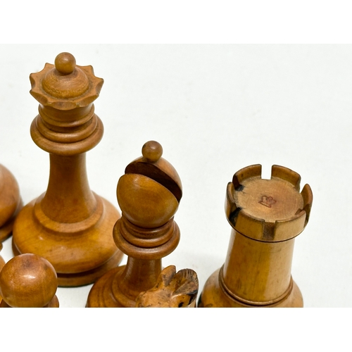 42 - Staunton Chess Set. A complete Late 19th Century weighted hand made “Staunton” chess set. With red c... 