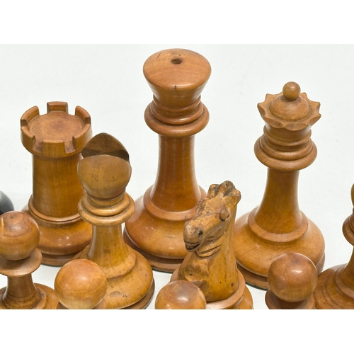 42 - Staunton Chess Set. A complete Late 19th Century weighted hand made “Staunton” chess set. With red c... 