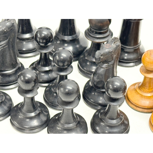 42 - Staunton Chess Set. A complete Late 19th Century weighted hand made “Staunton” chess set. With red c... 