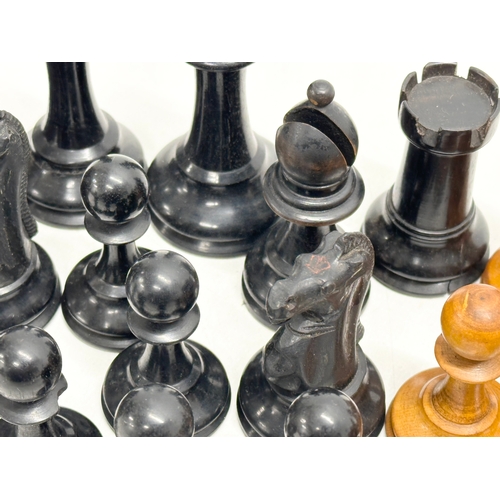 42 - Staunton Chess Set. A complete Late 19th Century weighted hand made “Staunton” chess set. With red c... 