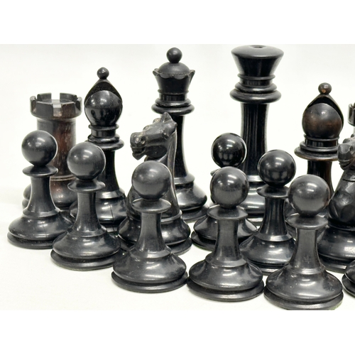 42 - Staunton Chess Set. A complete Late 19th Century weighted hand made “Staunton” chess set. With red c... 