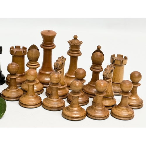 42 - Staunton Chess Set. A complete Late 19th Century weighted hand made “Staunton” chess set. With red c... 