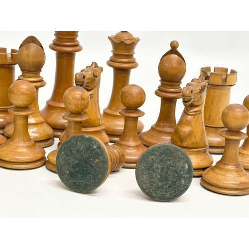 42 - Staunton Chess Set. A complete Late 19th Century weighted hand made “Staunton” chess set. With red c... 