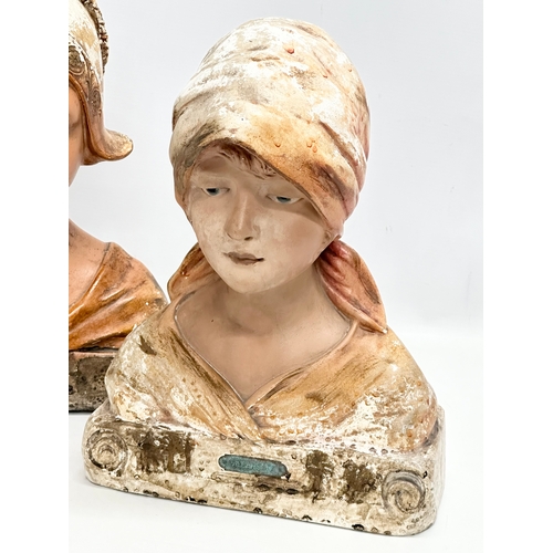 170 - A pair of Late 19th/Early 20th Century French plaster busts of peasant girls. Hollandaise and Villan... 