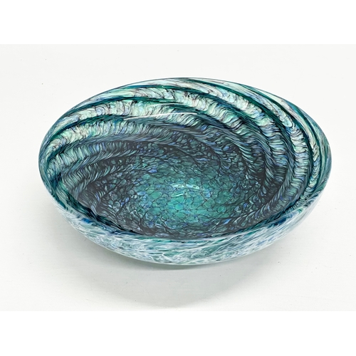 65 - An excellent quality peacock feather, art glass centrepiece bowl. In the Monart style. 24x8cm.