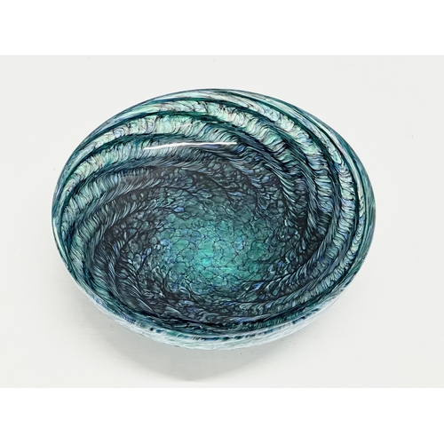 65 - An excellent quality peacock feather, art glass centrepiece bowl. In the Monart style. 24x8cm.