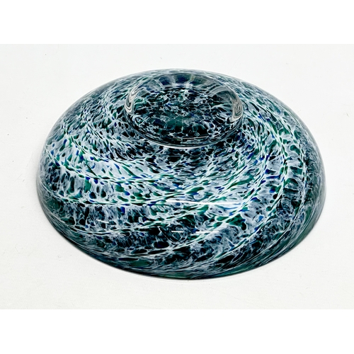 65 - An excellent quality peacock feather, art glass centrepiece bowl. In the Monart style. 24x8cm.