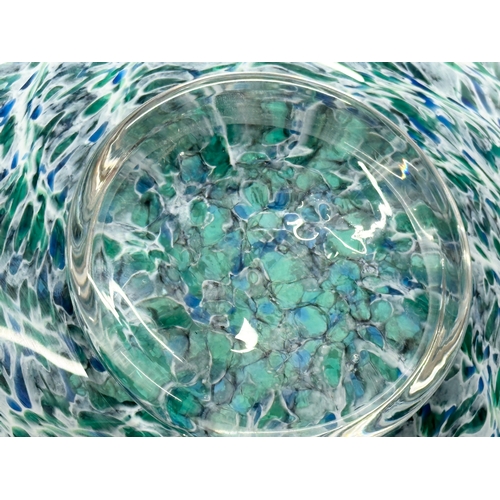 65 - An excellent quality peacock feather, art glass centrepiece bowl. In the Monart style. 24x8cm.