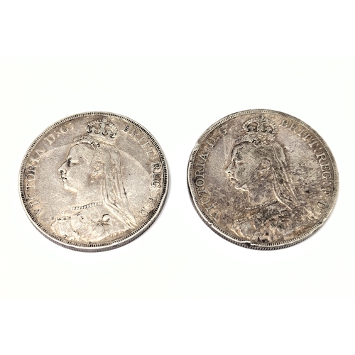 654 - 2 Victorian silver Crowns. 1889 & 1891. 56gr