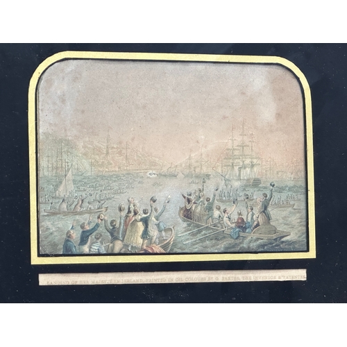 172 - George Baxter. A 19th Century print in oil colours, of the Landing of Her Majesty in Ireland (Queen ... 