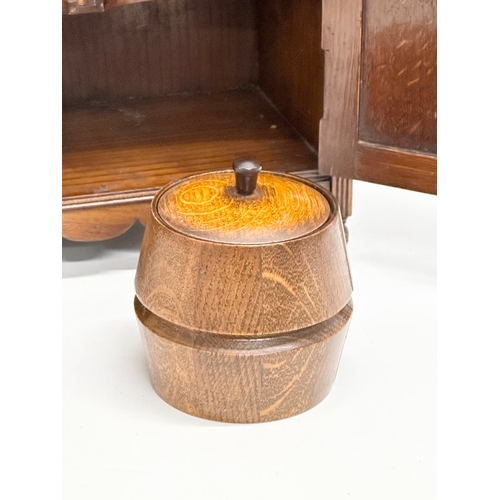 258 - A Late 19th Century tabletop/wall hanging oak smokers cabinet. With pipe and original humidor. 33x17... 