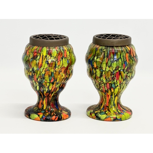 63 - Kralik. A pair of Early 20th Century Bohemian splatter glass, pique fleurs vases. By Wilhelm Kralik ... 