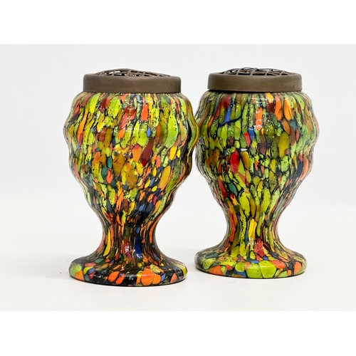 63 - Kralik. A pair of Early 20th Century Bohemian splatter glass, pique fleurs vases. By Wilhelm Kralik ... 