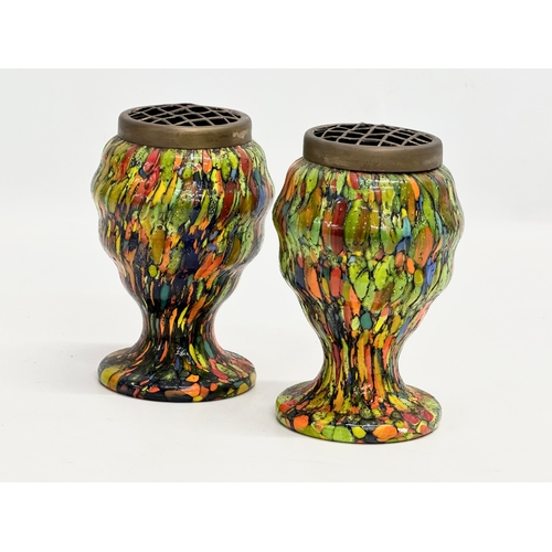 63 - Kralik. A pair of Early 20th Century Bohemian splatter glass, pique fleurs vases. By Wilhelm Kralik ... 