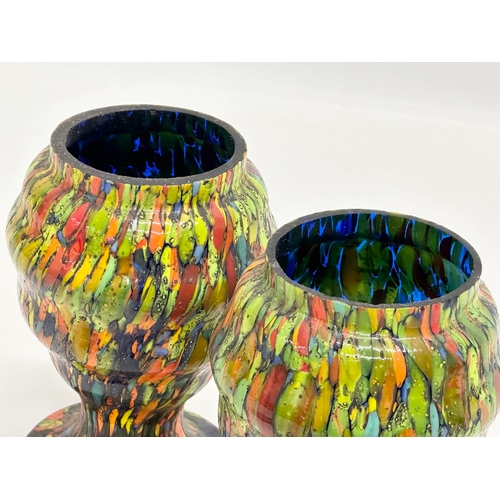 63 - Kralik. A pair of Early 20th Century Bohemian splatter glass, pique fleurs vases. By Wilhelm Kralik ... 