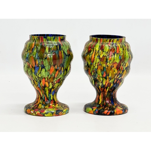 63 - Kralik. A pair of Early 20th Century Bohemian splatter glass, pique fleurs vases. By Wilhelm Kralik ... 