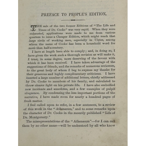 443 - Life & Times of Dr Cooke D.D. LL.D by Professor J. L. Porter. People Edition. Belfast. William Mulla... 