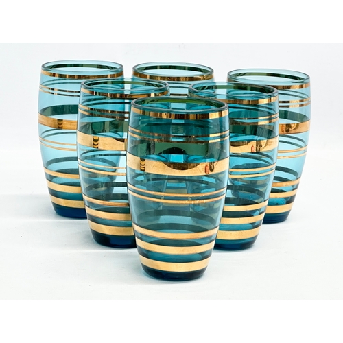 351 - Bohemian Glass. A Mid Century gilt and turquoise glass drinks set. Made in Czechoslovakia. 1950/1960... 