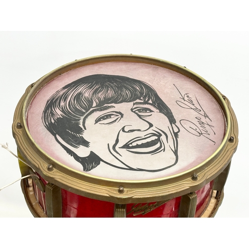 721A - A rare Selcol The Beatles Ringo Starr drum with original stand and cymbal.