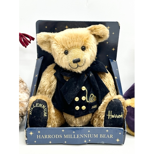 846 - 3 Harrods Bears. Christmas Bear 1999. millennium Bear 2000. Christmas Bear 2000.