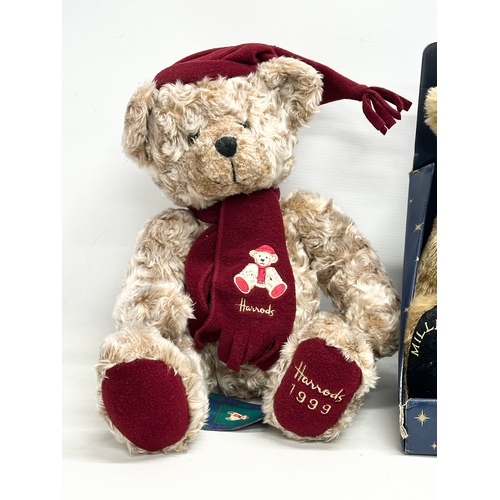 846 - 3 Harrods Bears. Christmas Bear 1999. millennium Bear 2000. Christmas Bear 2000.