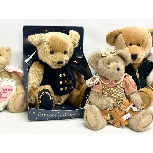 847 - A collection of teddy bears. Harrods Christmas Bear 2001. Harrods Millennium Bear 2000. Chad Valley ... 