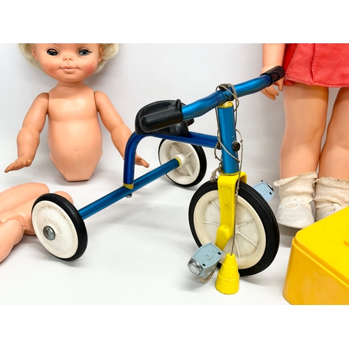 773 - 2 vintage dolls. A Trixie Ride a Bike by Blue Bell. A Palitoy Katie Kopycat.