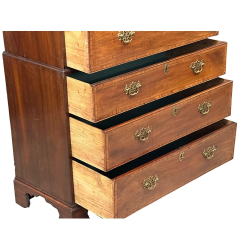 224 - A good proportioned Late 18th Century George III inlaid mahogany chest on chest. With Greek Key moul... 