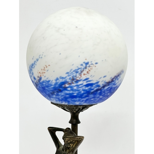 291 - A signed Art Deco style figural table lamp. Signed Moreau. 43cm